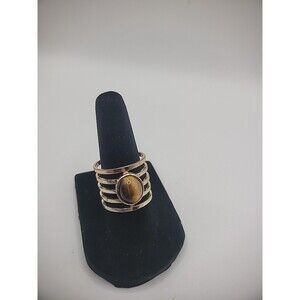 Vintage Ring Size 7 Gold Tone Brown Yellow Stone Multi Strand Jewelry Costume